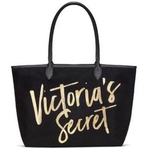 Victoria Secret black canvas gold foil tote bag